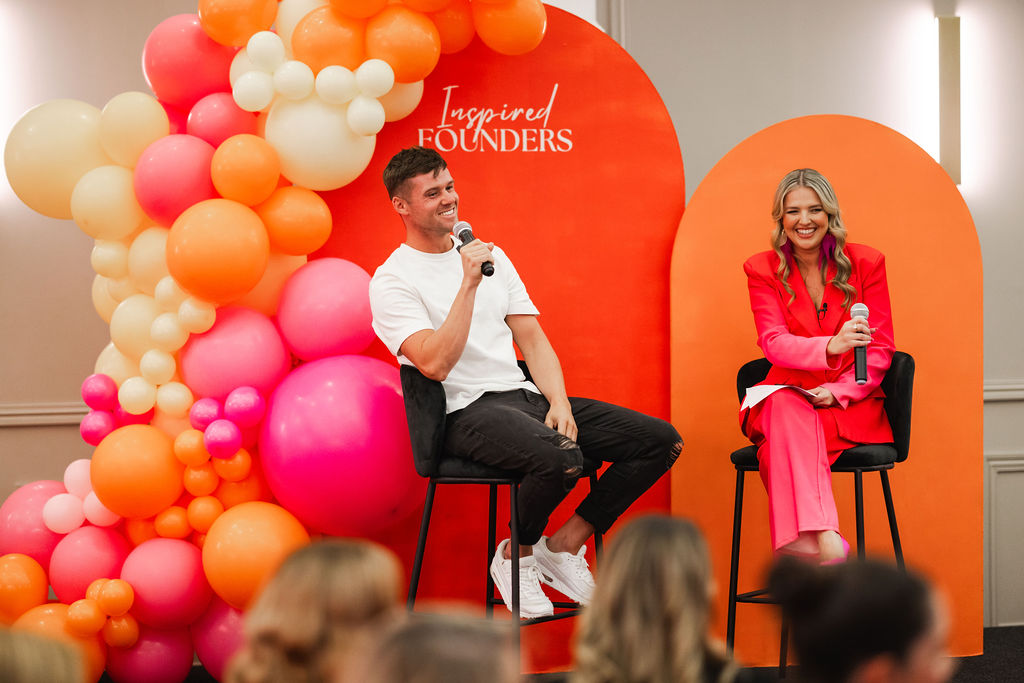 A founder and a speaker in conversation on the Inspired Founders stage